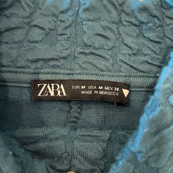 ZARA textured blue green mock turtleneck skater dress fit flare Sz M textured - Picture 8 of 12